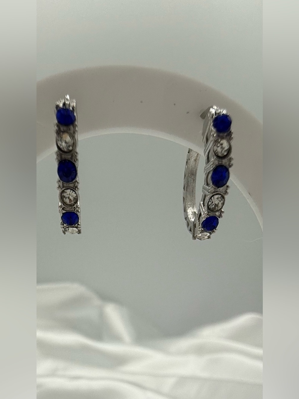 Sapphire Like Crystal Hoop Earrings   Elegant Sparkly Classic